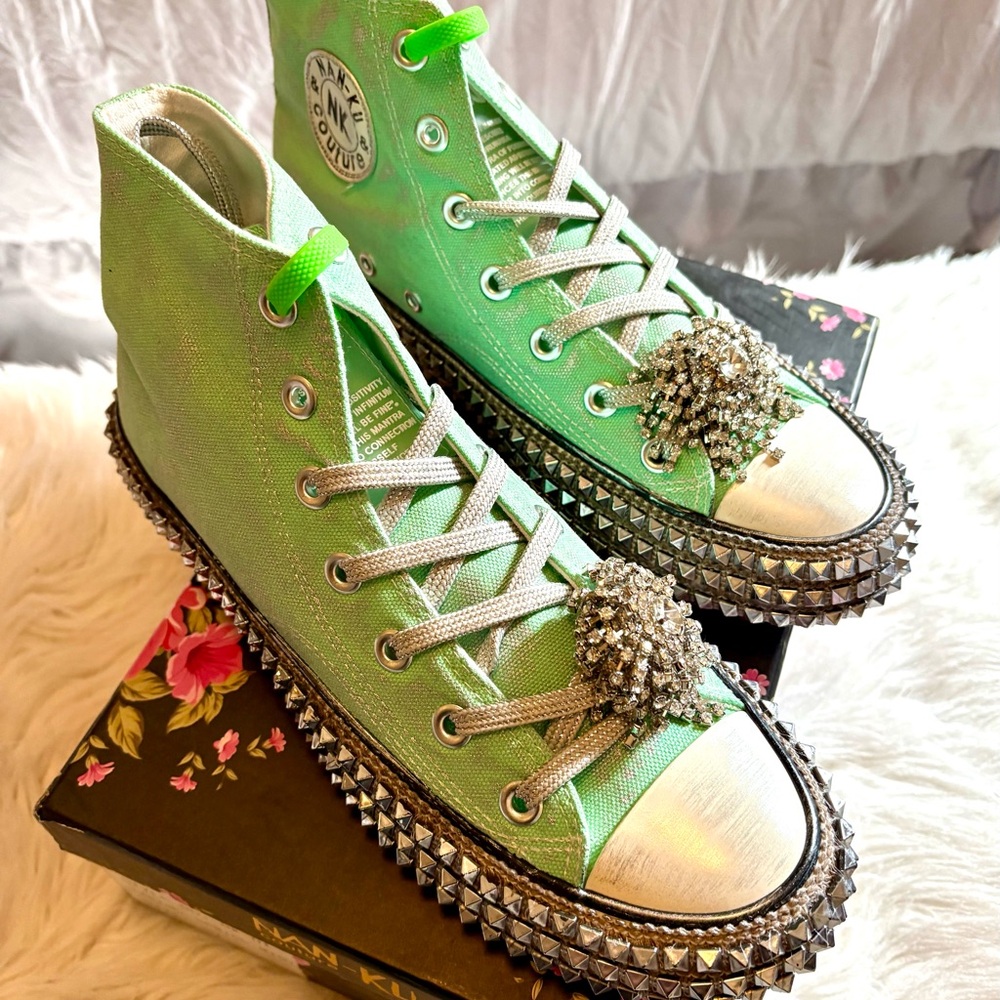 FREE PEOPLE x NAN-KU COUTURE Mint Green High-Top Sneaks, Studded and Crystal NWB